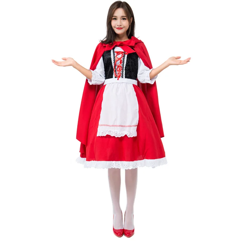 Sexy Erwachsene Klassische Märchen Little Red Riding Mit Kapuze prinzessin Kostüm Halloween Karneval Party Nachtclub Maid Cosplay Kleid