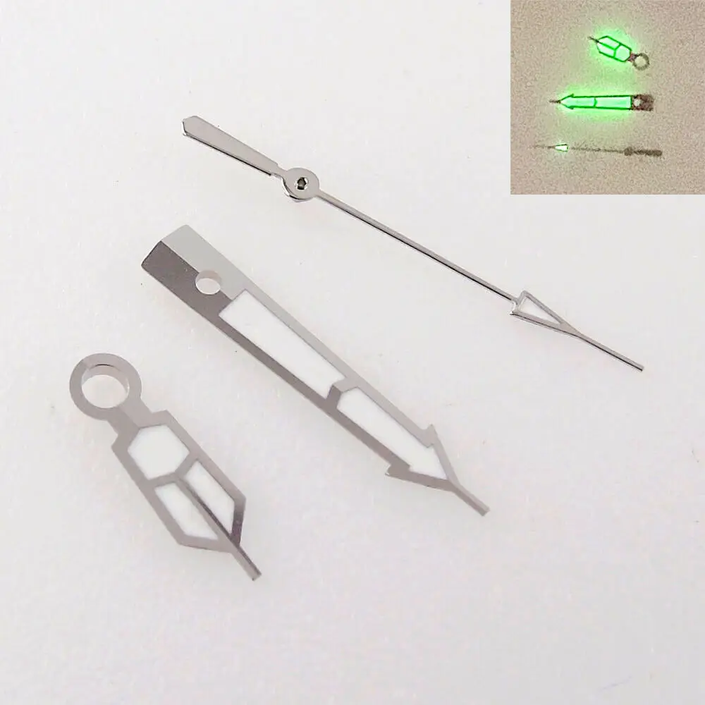 Silver Watch Hands Needles Green Luminous Fit for ETA 2824 2836 Movement Watch Parts Replacements