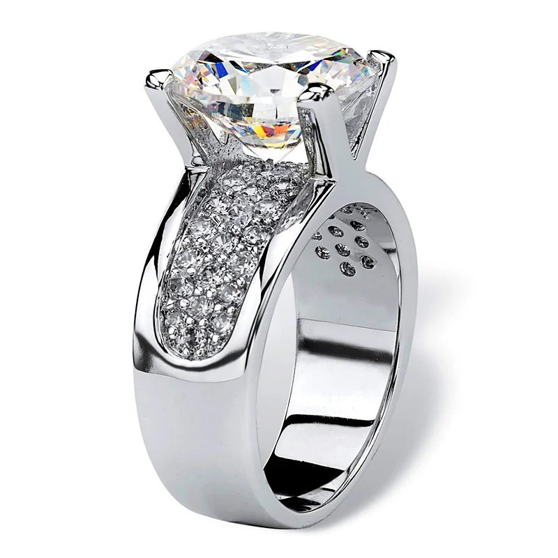 Huitan Silver Color White CZ Women Wedding Rings Full Cubic Zircon Bling Engagement Party Ring Anniversary Gift Eternity Jewelry