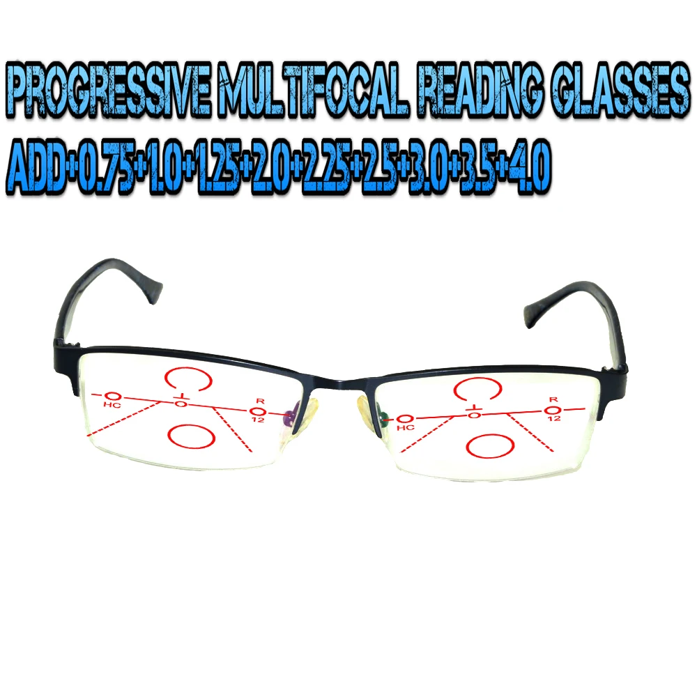 

Progressive Multifocal Anti Blu Light Reading Glasses Black Frame Men Women High Quality Business Halfrim +0.75 To +4.0