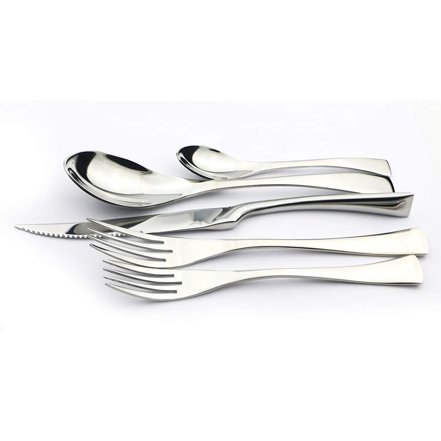 5-Pcs Silver Flatware Set 18/10 Stainless Steel Gold Dinnerware Serrated Knife Fork Spoon Cutlery Food Tableware Dropship