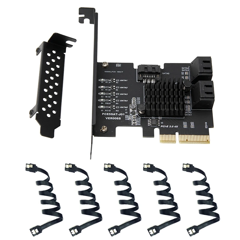 Add On Card 5 Port SATA 3.0 Card PCIE SATA Controller PCI-E SATA Hub/Card PCIE to SATA3 Card HDD SSD PCI Express X4 Gen3 Adapter