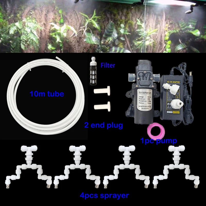 360° Adjustable 2-Way Mist Cooling System for Animals with 10M Nebulizer Sprayer and Quick-Insert Nozzles