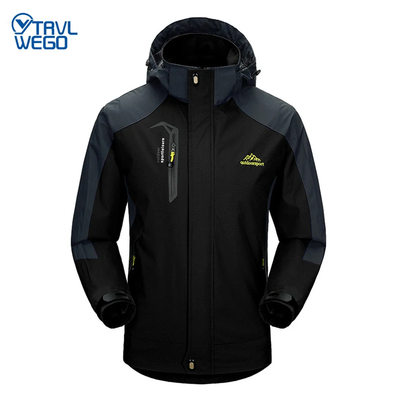 TRVLWEGO Camping Hiking Jacket Men Autumn Outdoor Sports Coats Climbing Trekking Windbreaker Travel Waterproof Jackets Black