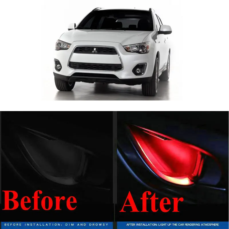 

4pc CF style stickers on cars interior inside door handle atmosphere lamp for mitsubishi asx lancer outlander l200 lancer 10