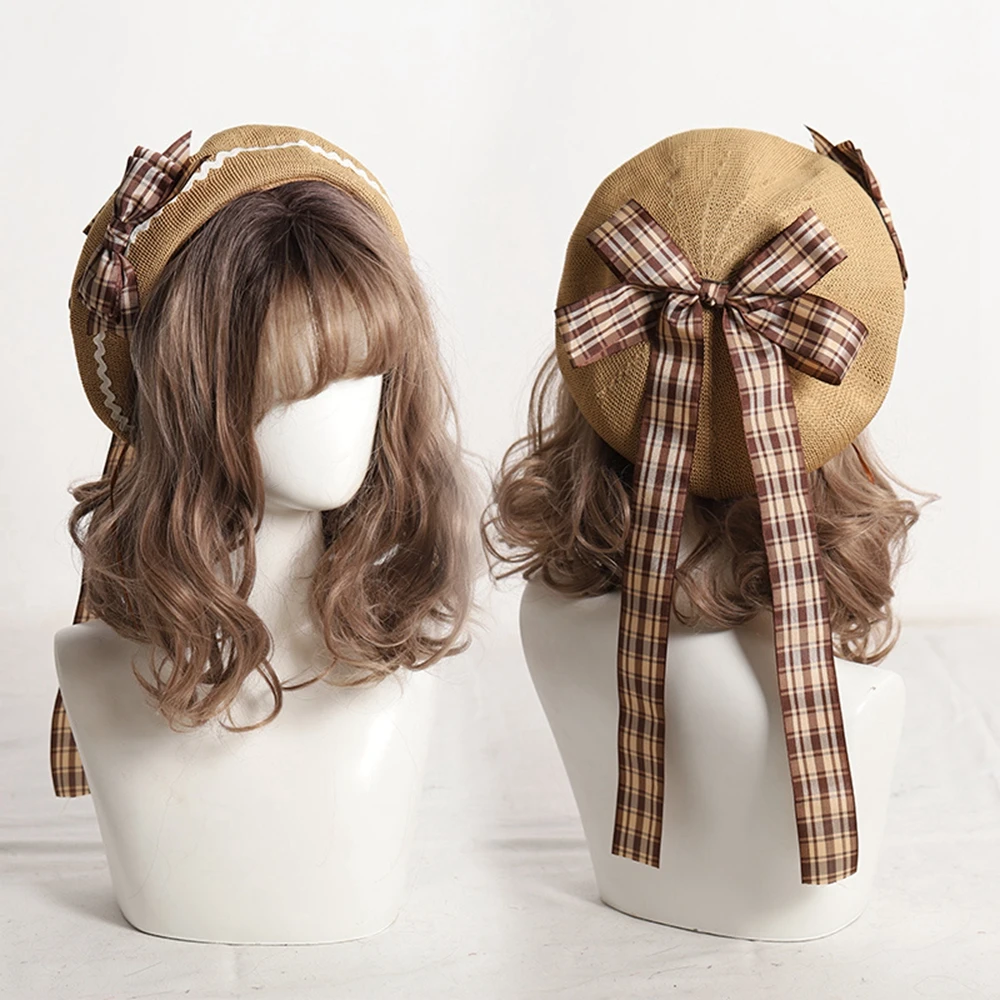 Leuke Lolita Baret Cap Vrouwen Meisje Fashion Korea Casual Ademend Plaid Grote Boog Hoeden