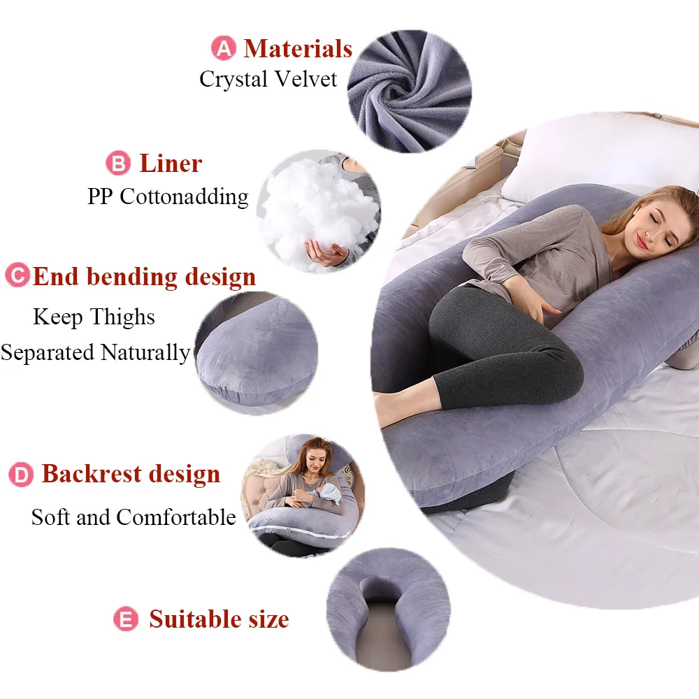 Almohada de apoyo para mujeres embarazadas, cojín de algodón para el cuerpo, en forma de U, maternidad, para dormir de lado