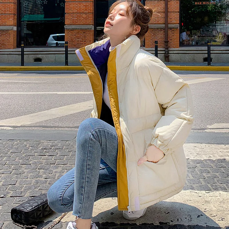 Winter -20℃ Oversize Jacket Female Coat Patchwork Windbreaker Women Padded Zipper Outwear Parka Thick  Streetwear Overcoat Warm