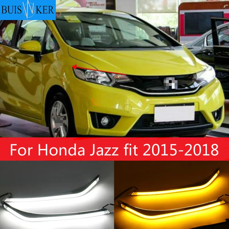 

LED Daytime Running Lights for Honda Jazz fit 2015-2018 LED DRL fog lamp with turn signal function car styling