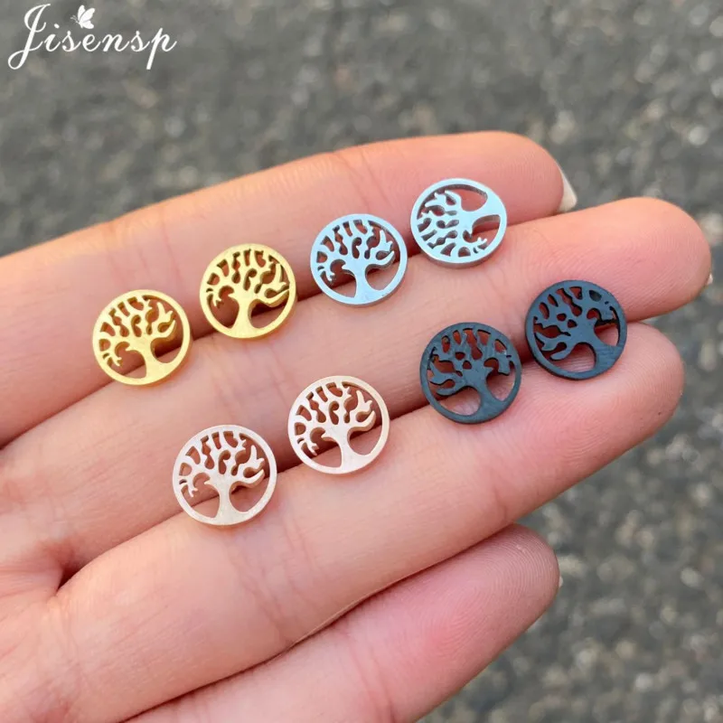 Simple Wishing Tree Stainless Steel Earings Fashion Jewelry Small Life of Tree Ear Studs Vintage Plant Earrings Women Pendientes