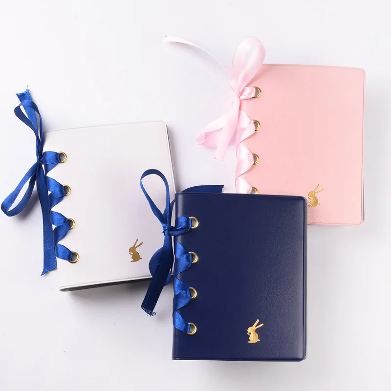 64 Pockets PU Leather Photo Album Holder Candy Color Book Bowknot Style Album for 2.5x3.5 Inch Mini Name Card Photocard Album