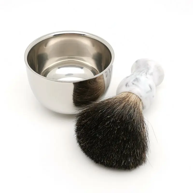 TEYO-Juego de brocha de afeitar y taza de afeitar para hombre, afeitadora de pelo de tejón negro, crema de afeitado húmeda, afeitadora de seguridad