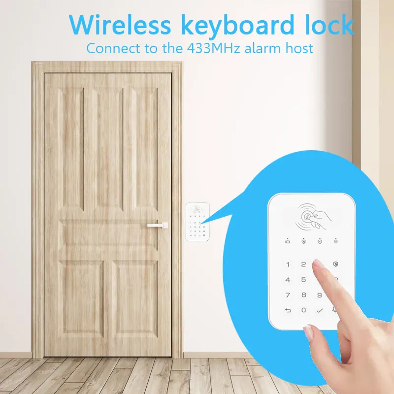 Wireless Smart Keyboard Lock Touch Keyboard RFID Card Unlock White Home Security 433MHz Frequency Connect To Alarm Host