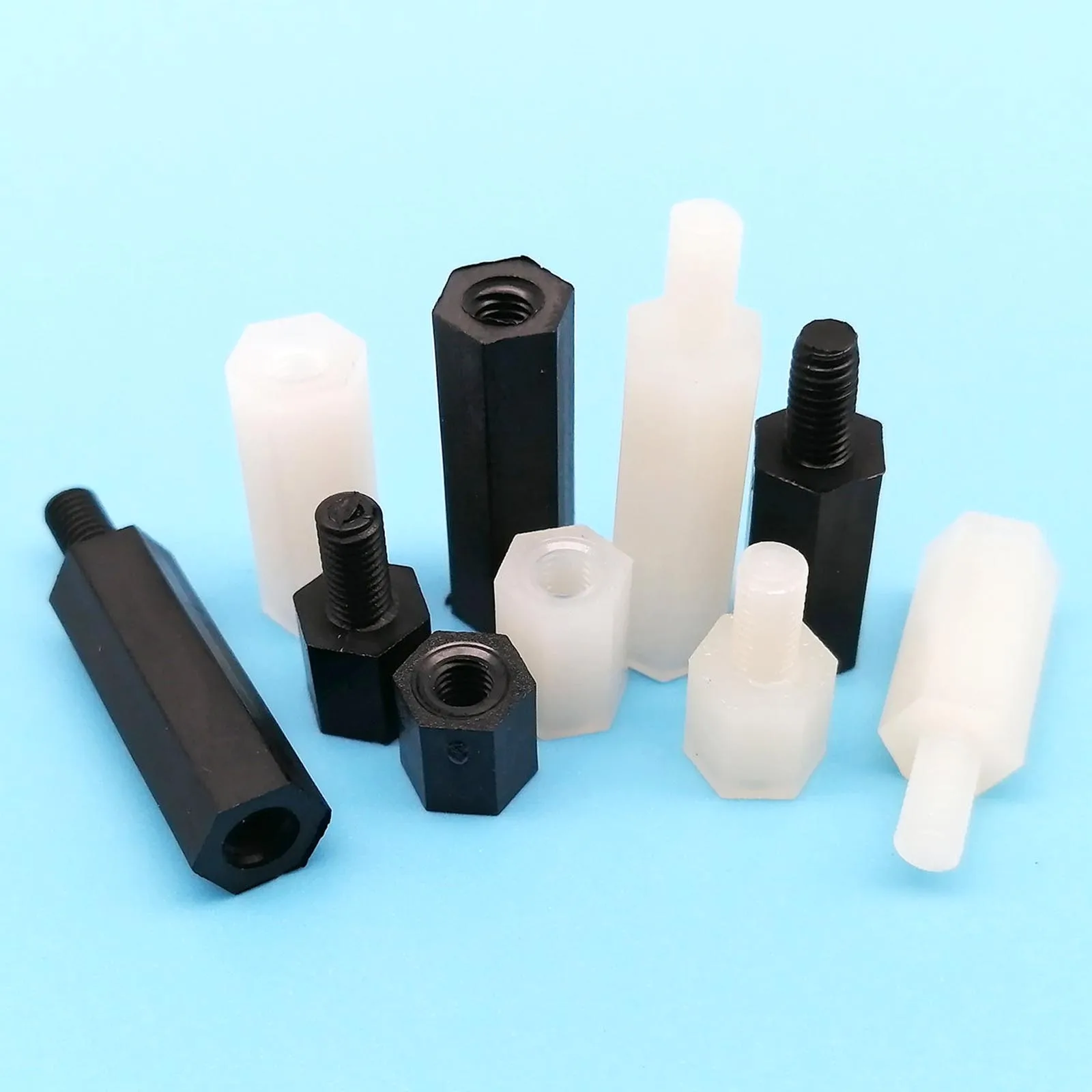 25X M2 M2.5 M3 M4 Black White Nylon Plastic Hex Hexagon Coupling Connector Joint Column Standoff Spacer Bolt for PCB Motherboard