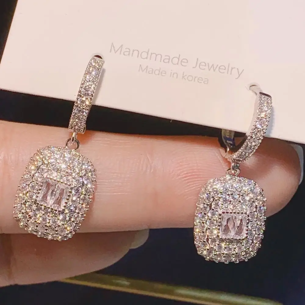 

HIBRIDE Trendy Zircons Top Quality AAA Cubic Zircon Drop Earrings Big Square Stone Jewelry for Wedding Gift Accessories E-387