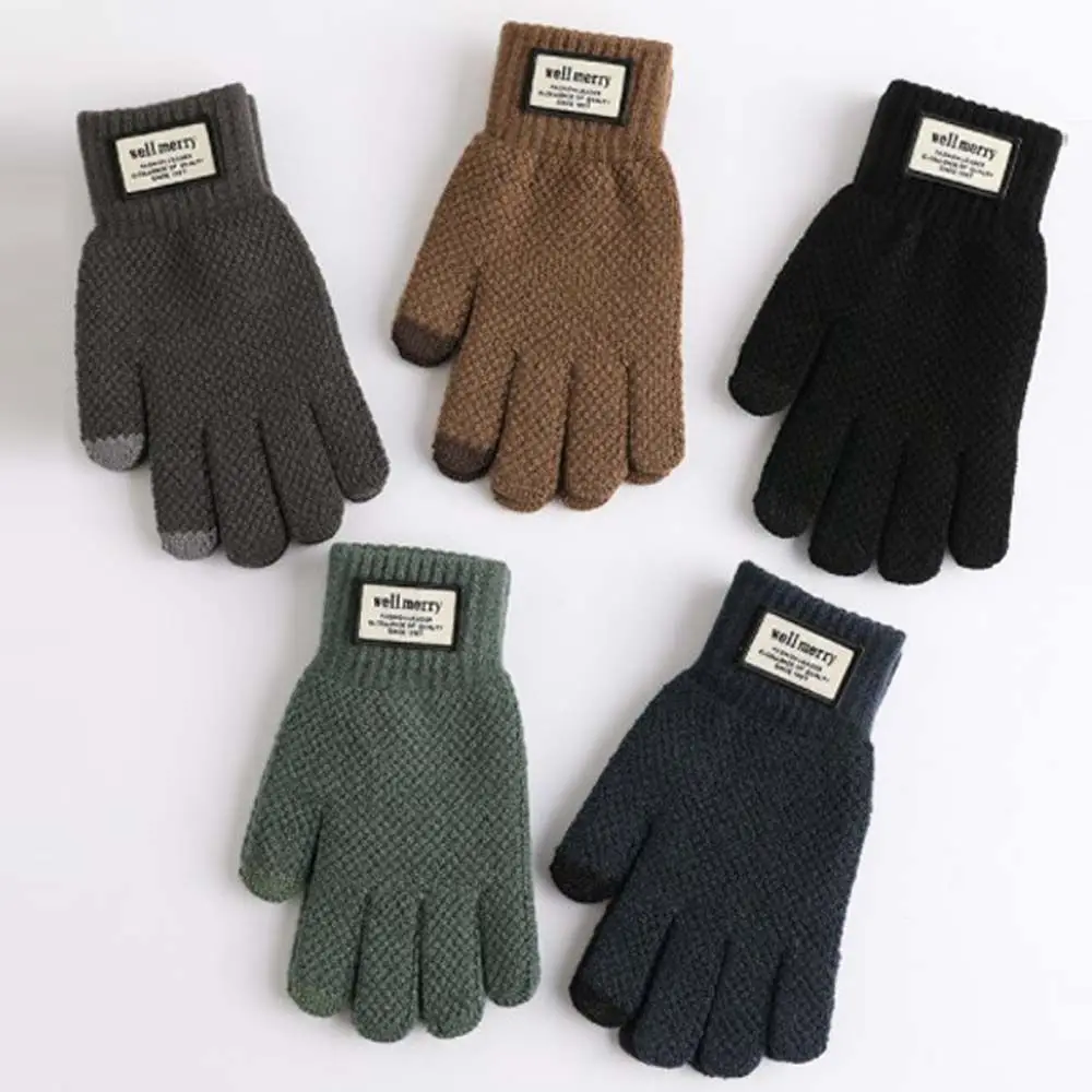 

Women Solid Color Touch Screen Gloves Plus Velvet Non-slip Male Gloves Men Touchscreen Gloves Driving Gloves Knitted Mittens