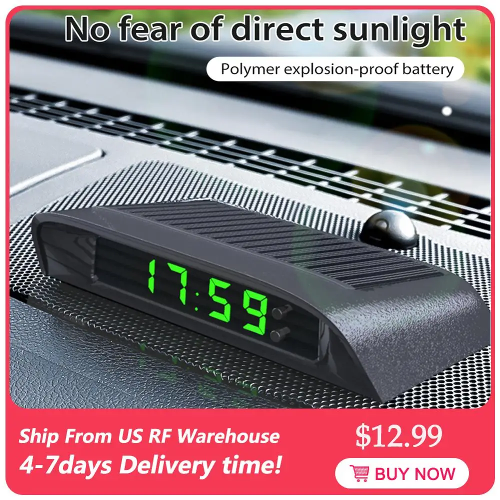 

Car Clock Auto Internal Stick-On Digital Watch Solar Powered 24-Hour Car Clock with Built-in Battery Car Decoration Electronic A