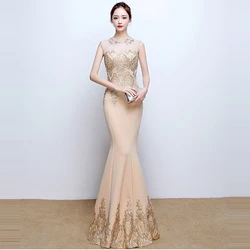 See-Through Evening Dress Sleeveless Sequins Robe De Soiree 2020 F111 Pearls Mermaid Party Gowns Floor Length Formal Prom Dress