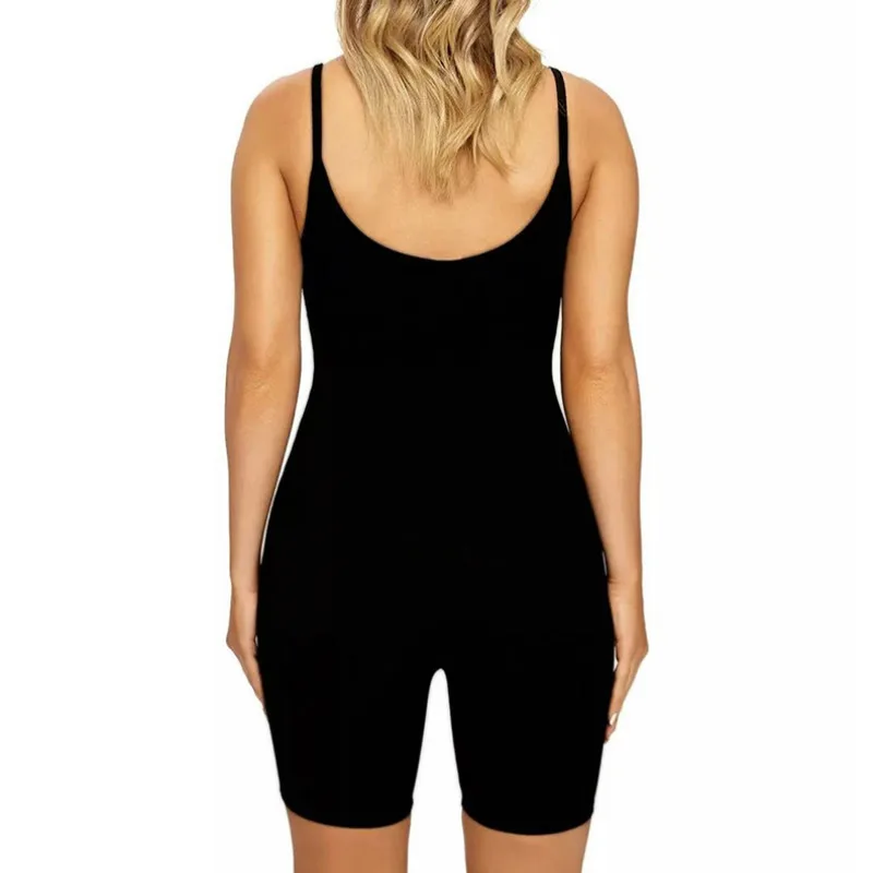 Women Sexy Summer Playsuit Bodysuit Stretch Romper Top Slim Fit Casual Plain Jumpsuit Shorts Sling Black Fitness Tracksuits set