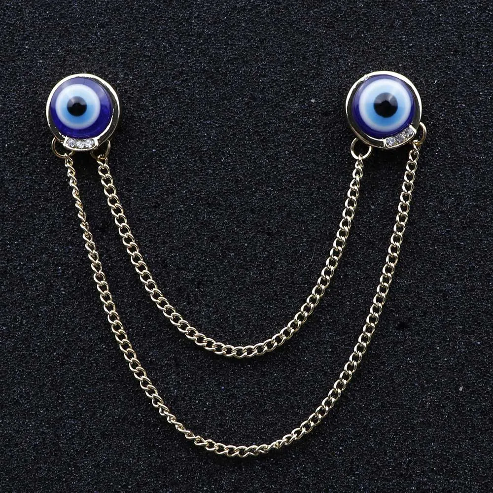 Vintage Double Chain Brooches Angel Wings Star Moustache Deer Glasses Brooch  Shirt Collar Pins Broch For Men Women Collar Pin image 6