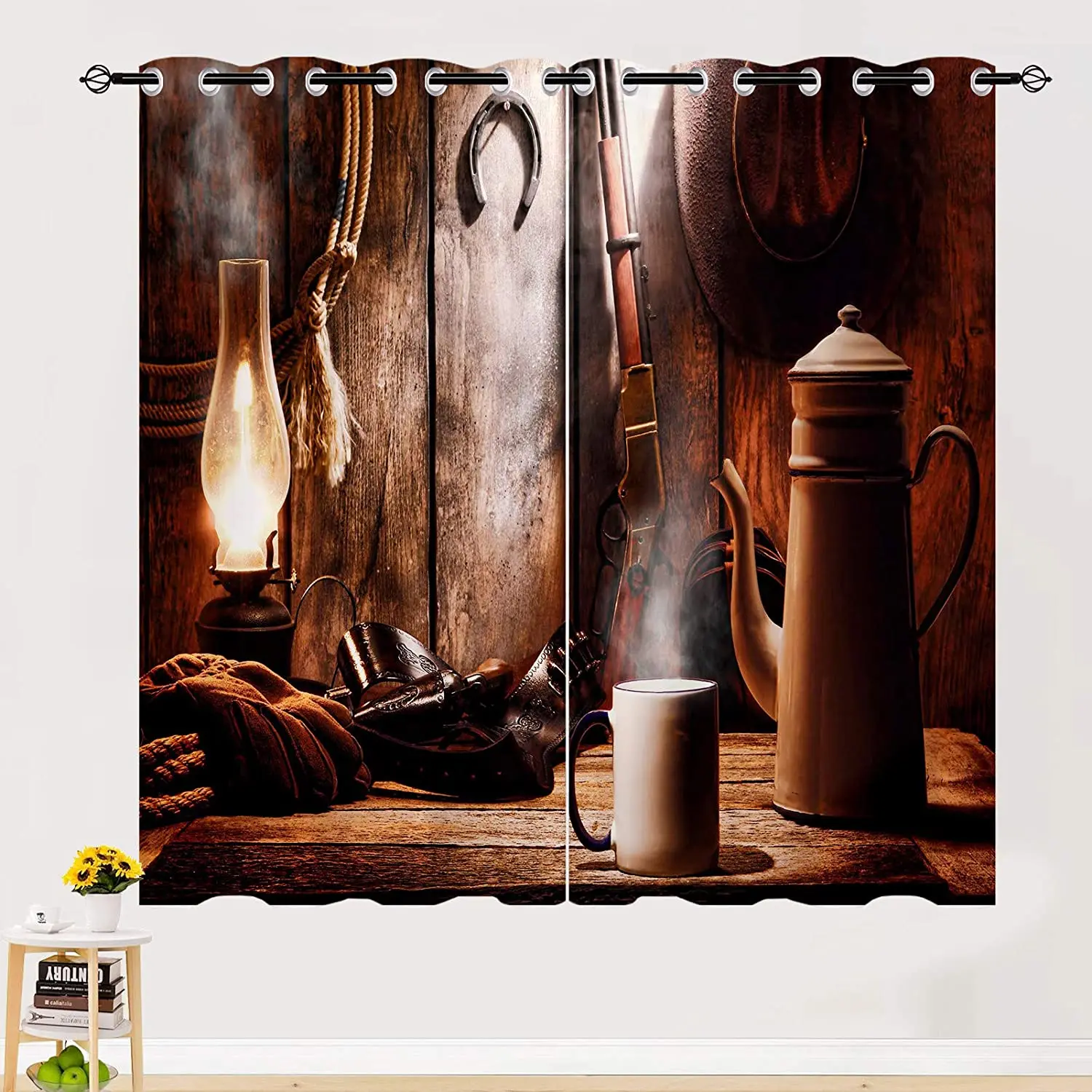 Living Room Decoration Blackout Curtains Retro Nostalgic Wood Grain Western Cowboy Style Bedroom Living Room Luxury Curtains