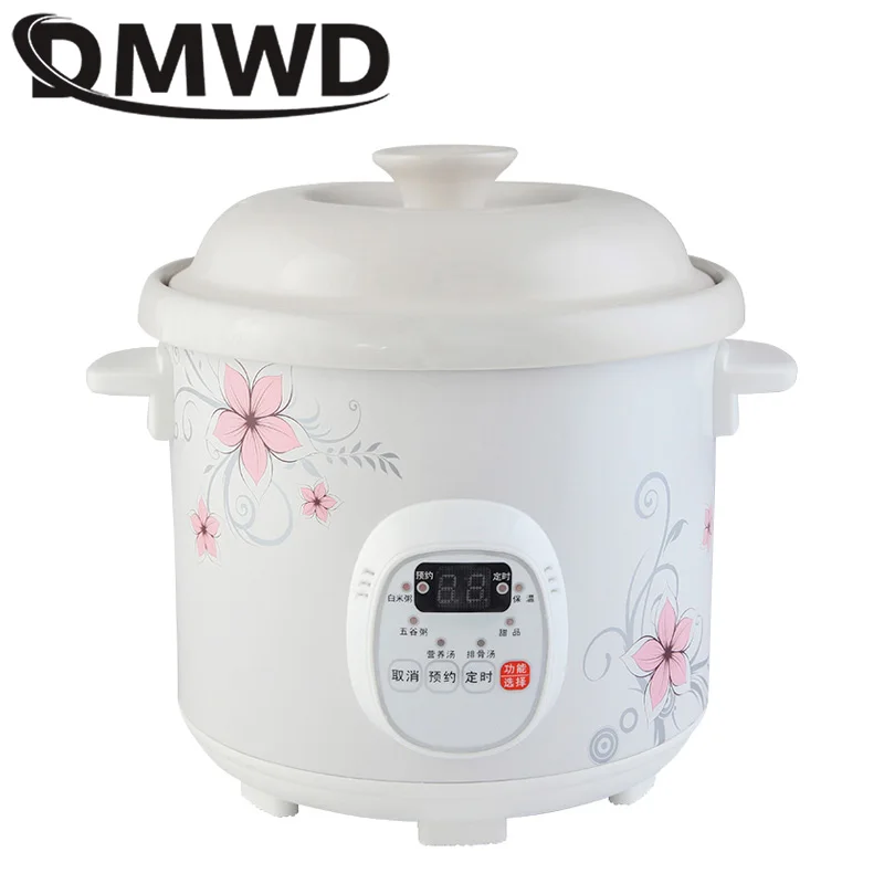 DMWD Electric Slow Cooker 1.5L Mini Health Pot Stew Soup Porridge Time Control Ceramic Baby Food Cooking Machine Meal Steamer