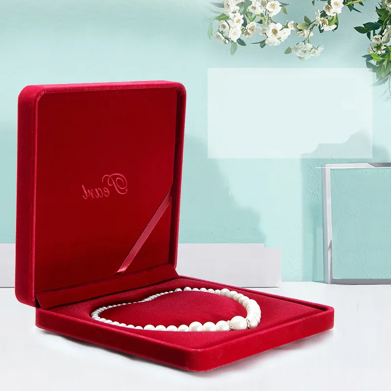 big size velvet jewelry box long pearl necklace box gift box heart shape inside with word 'pearl'on the box