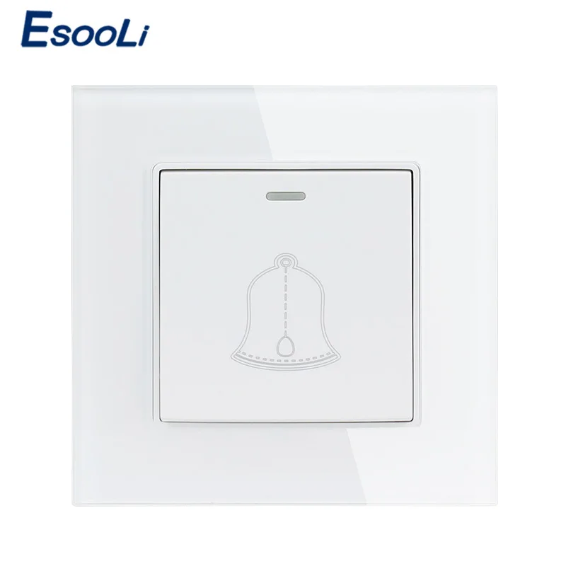 

Esooli 1 Gang Doorbell Switch Luxury Crystal Tempered Glass Panel Push Button Wall Switch Interruptor 16A