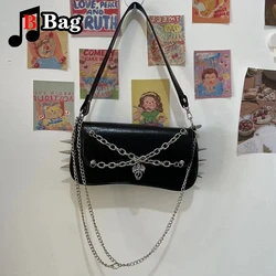 Y2K Harajuku Women Girl punk Rivet metal chain single shoulder underarm Bags Handbags Female PU Leather messenger bag tote