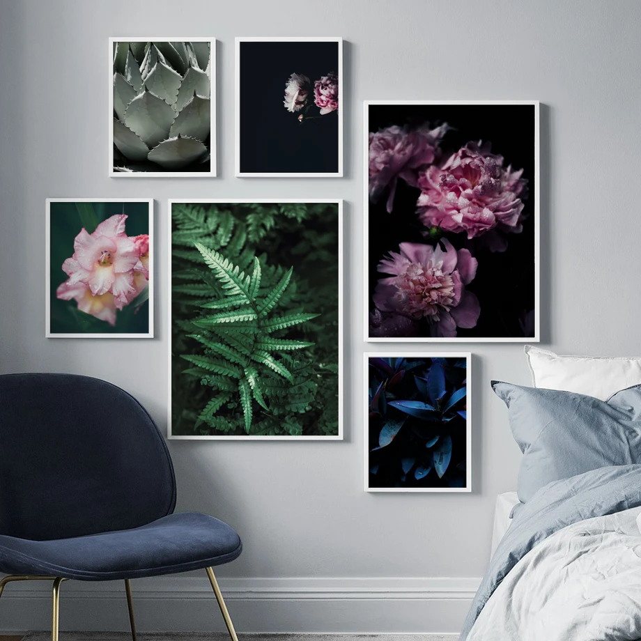 Pink Rose Flower Tropical Plants leaves Wall Art Canvas Painting Plant Nordic Posters And Prints Wall Pictures For Living Room