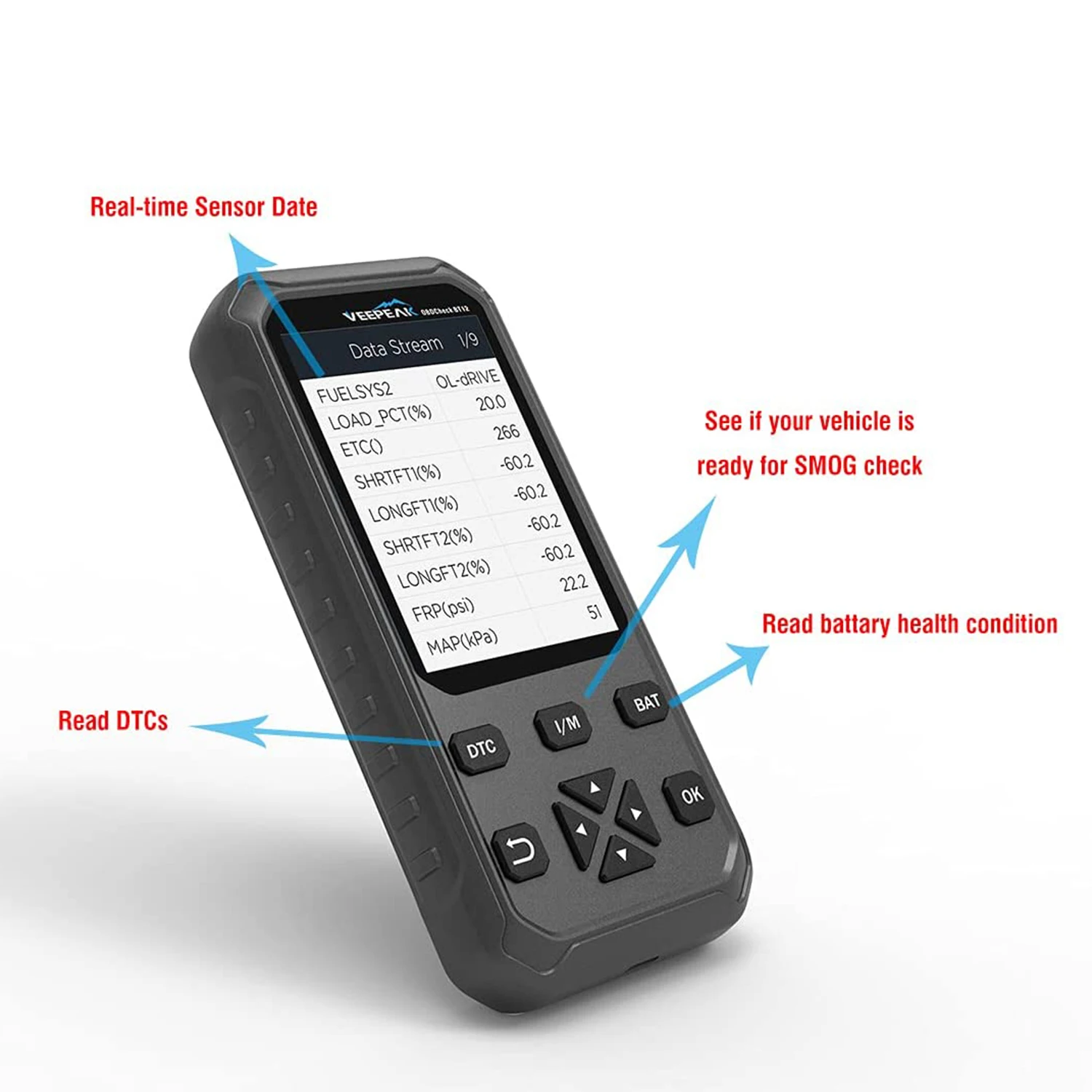 Veepeak OBD2 Scanner with 12V Battery Tester, Check Engine Code Reader Auto Scan , 2 in 1 Car OBD II Diagnostic Tool