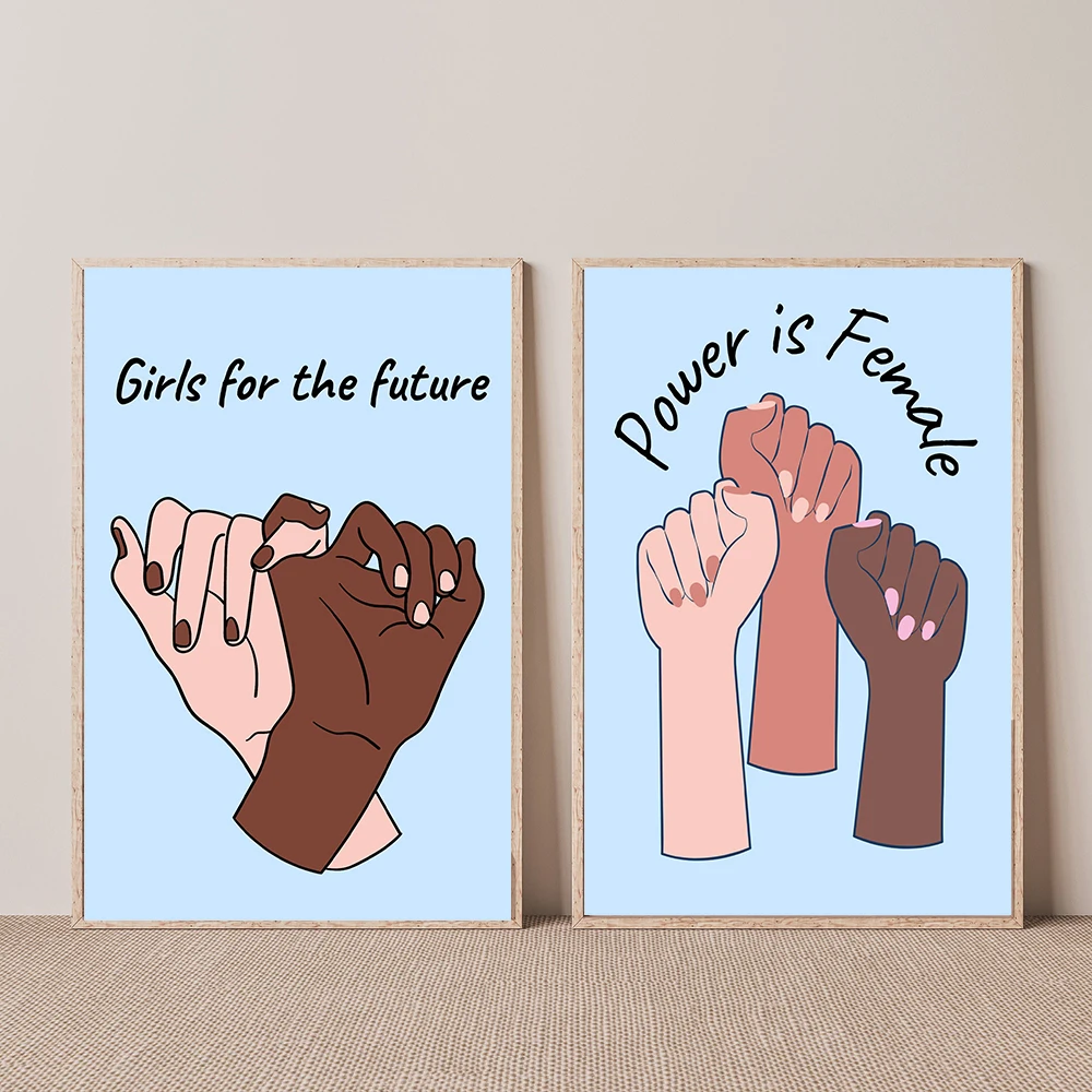 Feminist Nursery Hand Hook Wall Art Canvas Painting Prints Girls For The Future Quote Modern Pictures Living Room Bedroom Poster