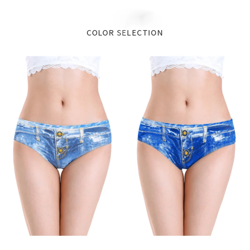 Denim Style Women Sexy Low Waist 3D Cotton Breathable Soft Briefs Underwear