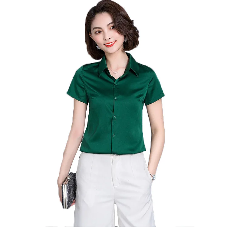 Shirt Women's 2020 Summer Korean Green White Blouse Spring Office Shirts Fashion Womens Tops and Blouses 7564 KJ2122