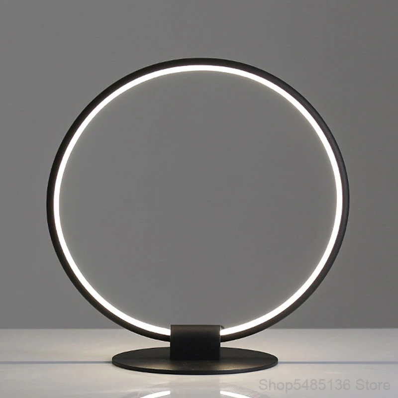 Nordic Modern Led Acrylic Bedside Table Lamp Art Industrial Black Ring Round Table Lights Learning Office Lamps for Living Room