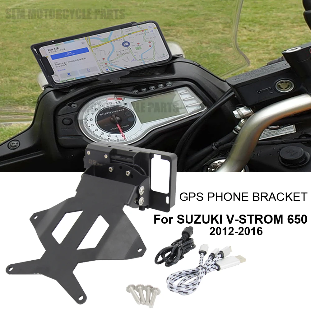 New Motorcycle Bracket Mobile Phone GPS Board Bracket Mobile Phone Holder USB For SUZUKI V-STROM 650 XT DL 650 Vstrom 2012-2016