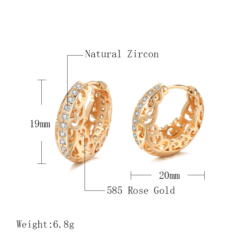 Kinel Luxury Boho Ethnic Bridal Wedding Stud Earrings 585 Rose Gold Hollow Flower Natural Zircon Women Earrings Fine Jewelry