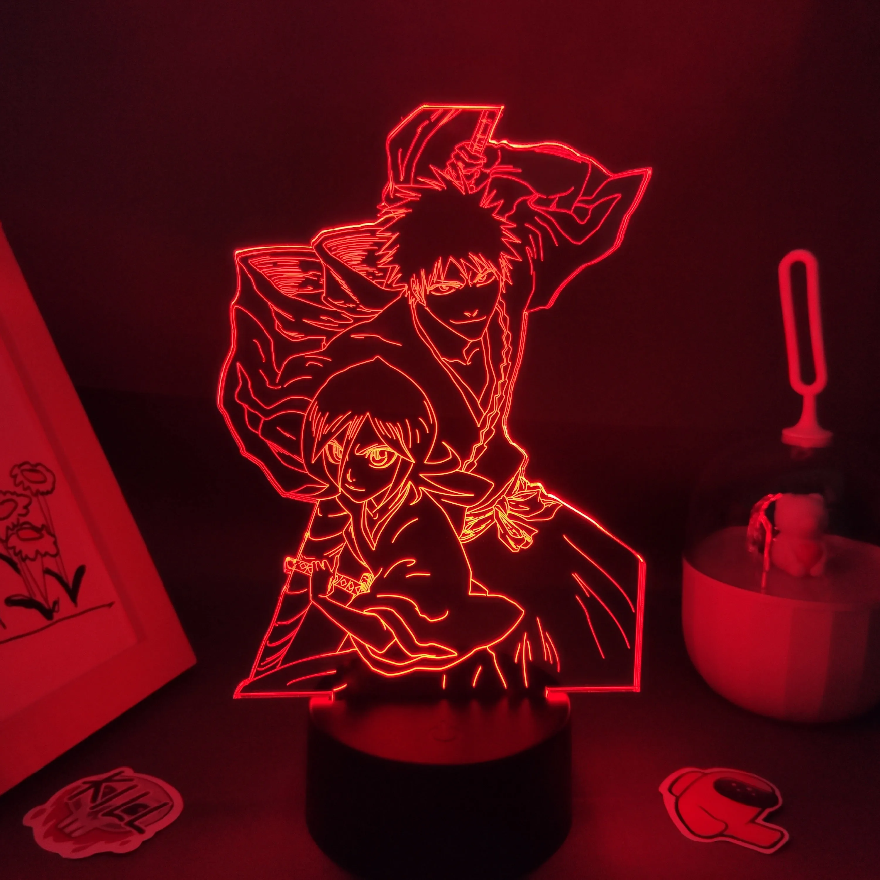 Imagem -03 - Bleach Anime Led Neon Nightlights Figura Ichigo e Rukia 3d Presente de Aniversário para Amigos Decoração Mesa do Quarto Manga Lava Lâmpada