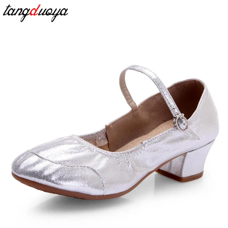 Scarpe da ballo latino oro argento Salsa Tango scarpe da ballo tacchi quadrati 4cm ragazze donne praticano scarpe da ballo da sala