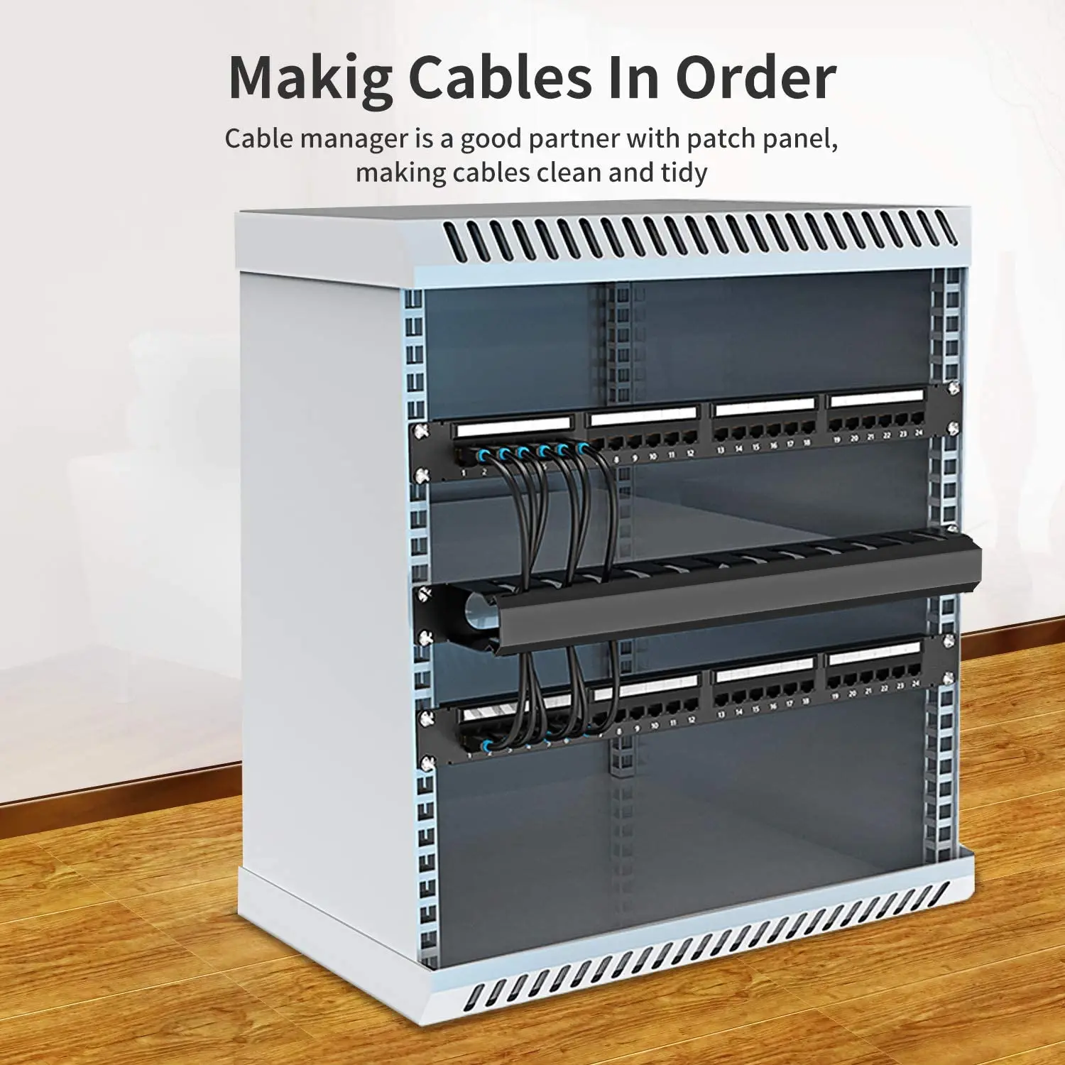 ZoeRax 1U 19 Inch Rack Mount Cable Management- All Metal 24 Slot Horizontal Wire Manager Server Rack Mount Cable Organizer