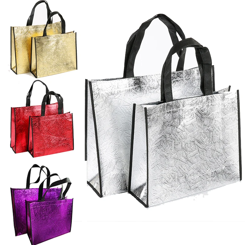 S/L Size Laser Shopping Bag Foldable Eco Bag Large Reusable Shopping Bag Tote Waterproof Fabric Non-woven Bag No Zipper