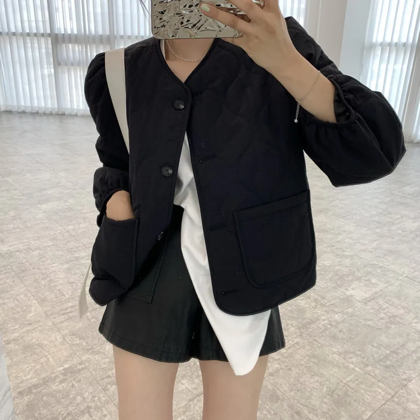 Alien Kitty Elegant Solid Short Jacket Women Korean Style 2021 New Autumn Winter Parkas Loose Casual V-neck Basic Coat Female