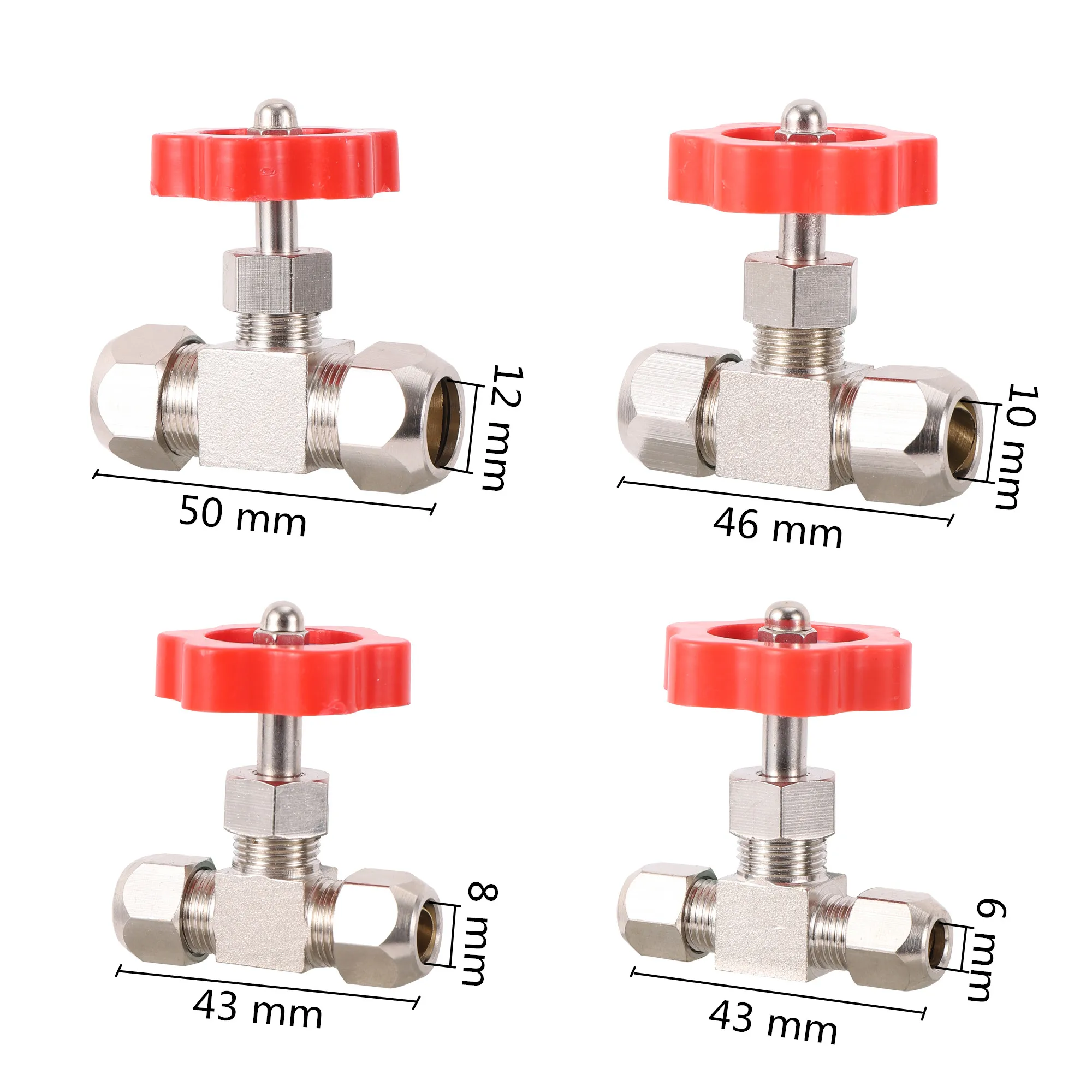 6/8/10/12mm Brass Nickel-Plated Shut Off Valve Garden Irrigation Waterstop Valve Water Controller Needle Type