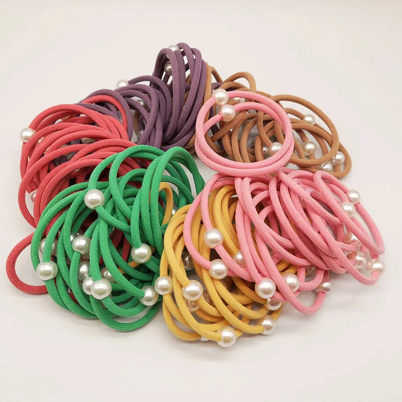 5/10pcs/lot Women Girls Hairbands Basic Hair Ties Pearl Elastic Rubber Bands Ropes Hairband Ponytail Holders Thick Hair