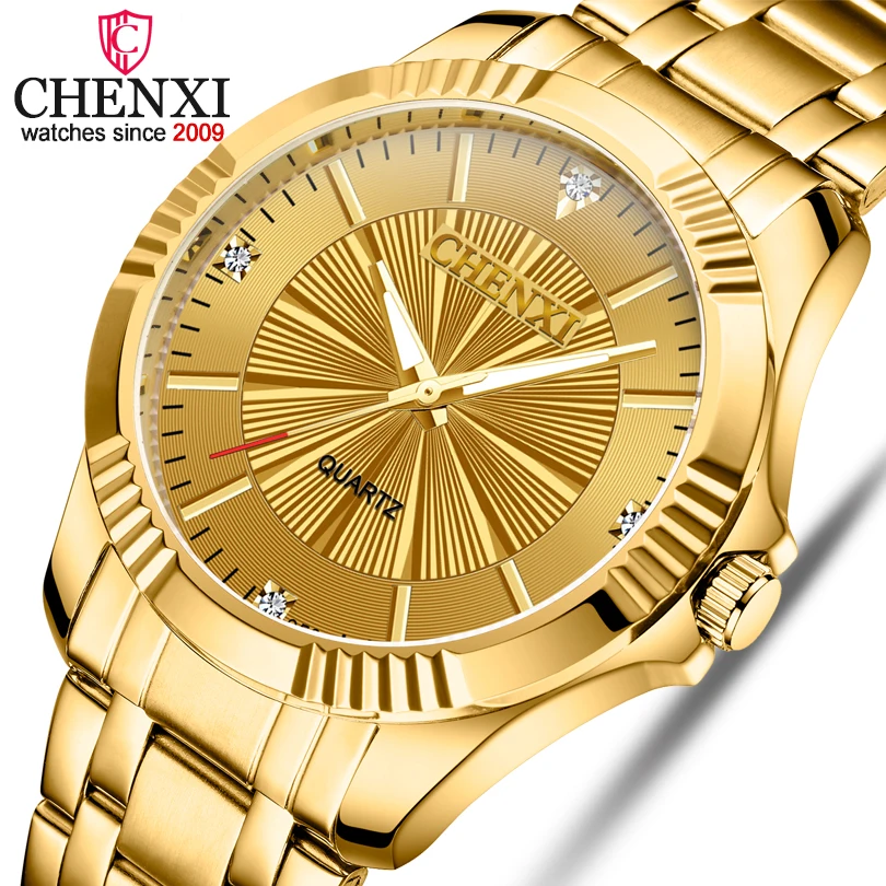 CHENXI Marke Klassische Zarte Strass Paar Liebhaber Uhren Mode Luxus Gold Edelstahl Männer & Frauen Uhr Orologi Coppia