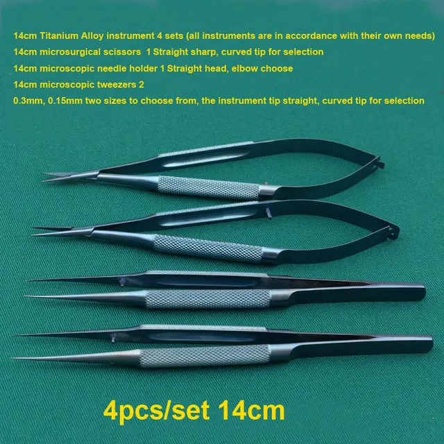 4 sztuk/zestaw 14cm tytanowe instrumenty mikrochirurgiczne zestaw instrumentów do mikrochirurgii nożyczki uchwyt na igły kleszcze