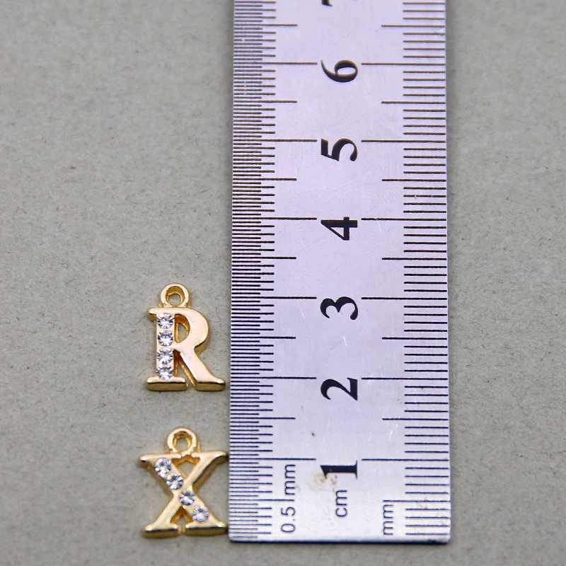 26/10pcs/pack A-Z Letter Gold Alloy Crystal Rhinestone Charms Alphabet Jewelry Bracelet Chain Keyring Initial Handmade Pendant