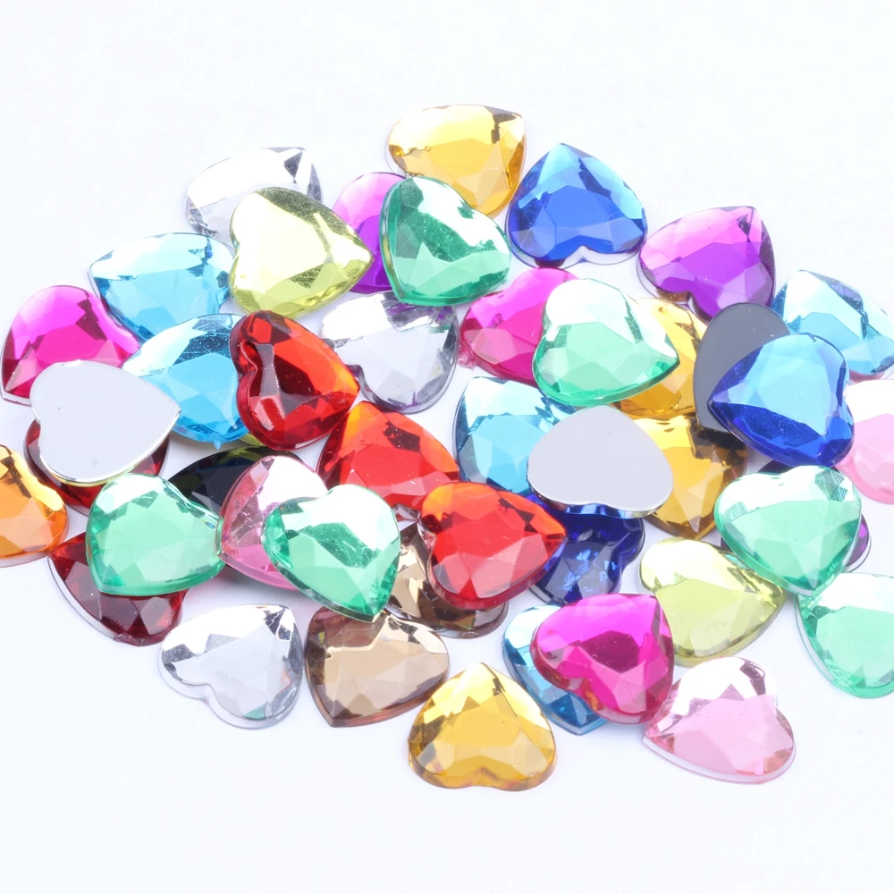 Heart Shape 12mm 30/200pcs Acrylic Rhinestones Flat Back Flat Facets Many Colors For DIY Nail Art Decoration
