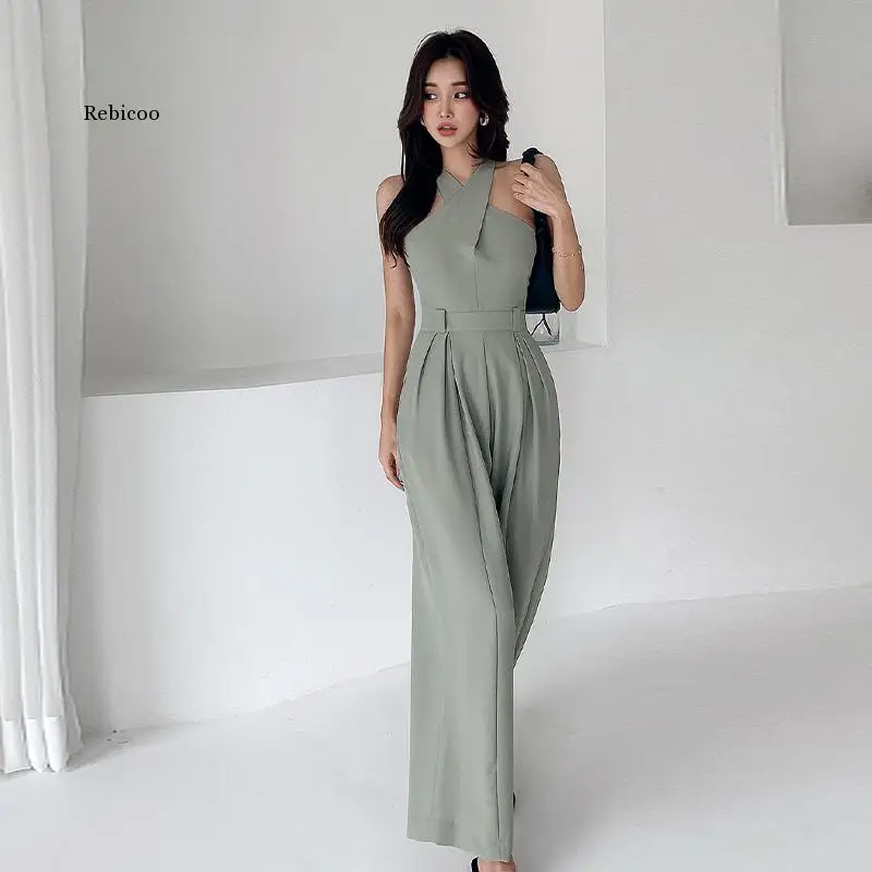 New Women Jumpsuits Sexy Backless Rompers Female Solid Wide Leg  Office lady Jumpsuits