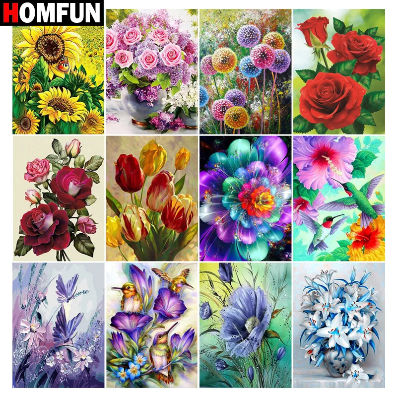 

HOMFUN DIY Diamond Painting "Flower butterfly bird" Full Drill Square Round Diamond Embroidery 5D Cross Stitch Decoration Home